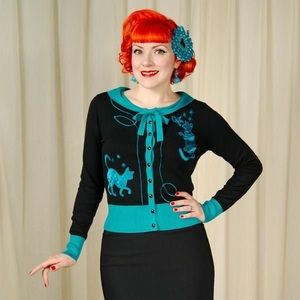 Voodoo Vixen Black Elise Tie Cats Cardigan Size S